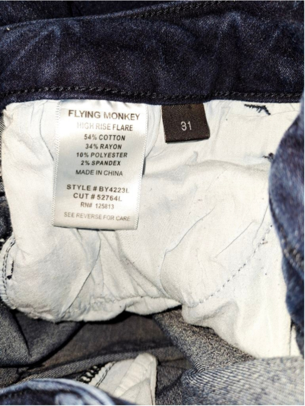 Flying Monkey Blue High Rise Flare Jeans Size 31 boho frayed edge - Picture 4 of 4